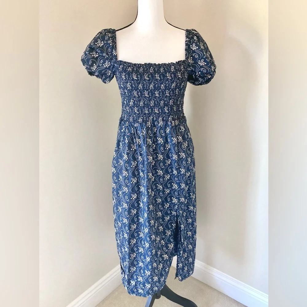 J. Crew Blue and White Puff Sleeve Dress - Picture 3 of 9